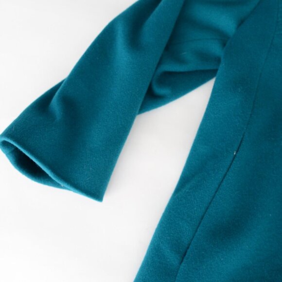 Vintage London Fog Teal 100% Wool Paisley Lined Button Up Peacoat Winter 14-M - Picture 9 of 12